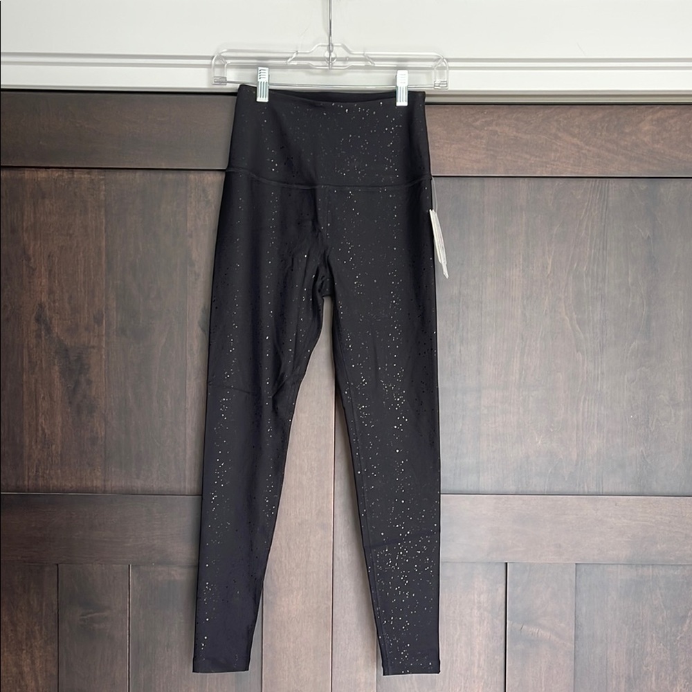 Beyond Yoga High-Waist Midi Leggings Black Foil Sparkle Size small